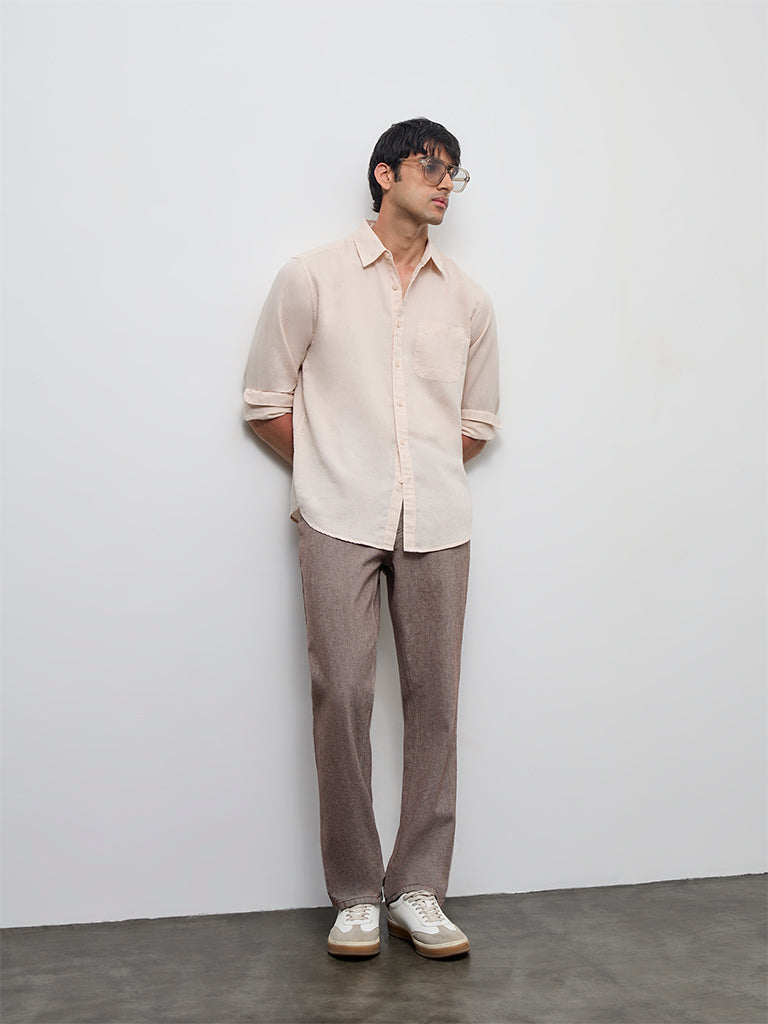 WES Casuals Light Peach Relaxed-Fit Cotton-Blend Shirt