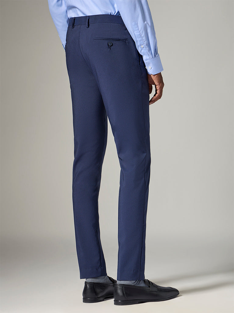 WES Formals  Navy  Slim-Fit Mid-Rise Trousers