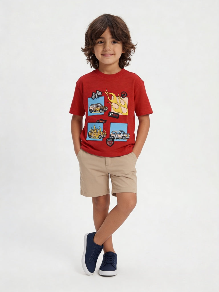 HOP Kids Boys Light Taupe Regular Fit Cotton-Blend Shorts