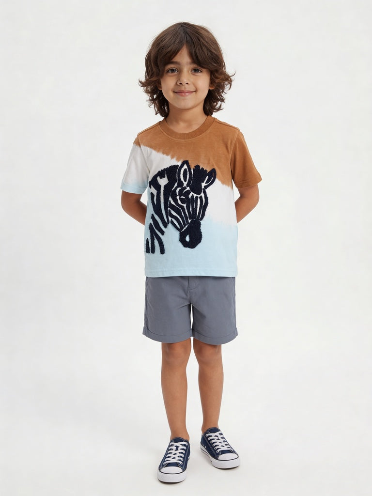 HOP Kids Boys Petro Blue Solid Regular Fit Cotton-Blend Shorts