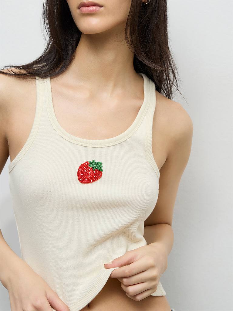 Nuon Light Yellow Embroidered Cotton-Blend Tank Top