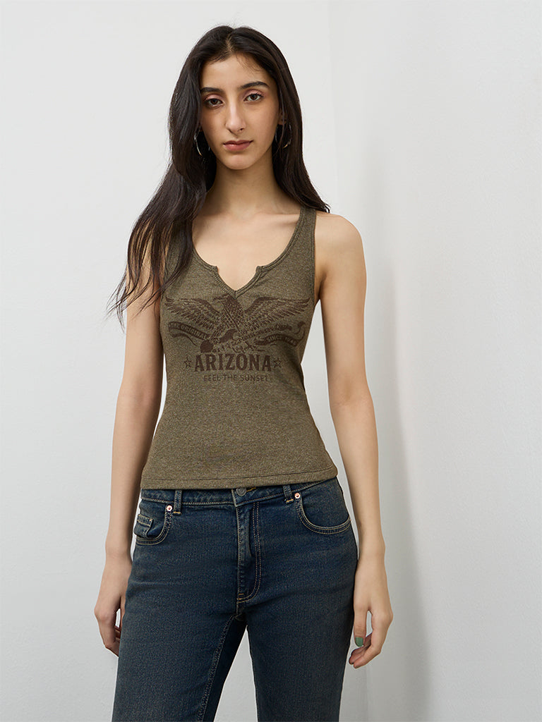 Nuon Olive Printed Top