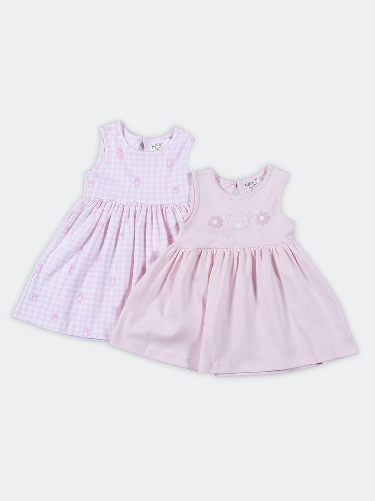HOP Baby Girls Multi-Colored Printed Fit and Flare Cotton Dress Set