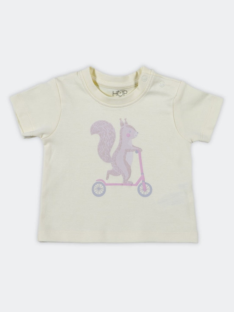 HOP Baby Girls Multi-Colored Squirrel Printed Cotton T-Shirt