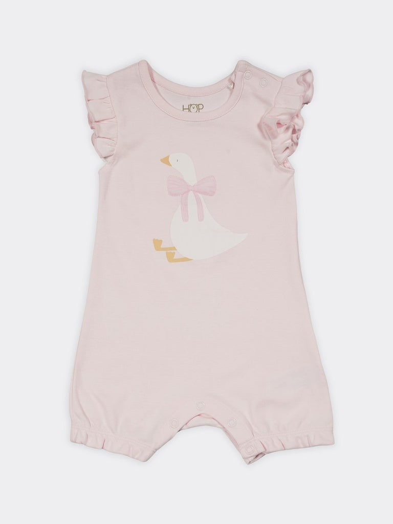 HOP Baby Girls Light Pink Duck Graphic Cotton Baby Romper
