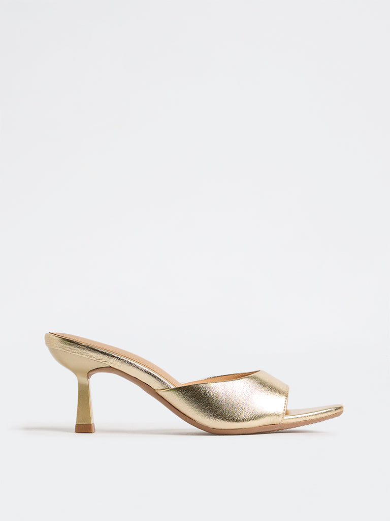 LUNA BLU Gold Heel Mules