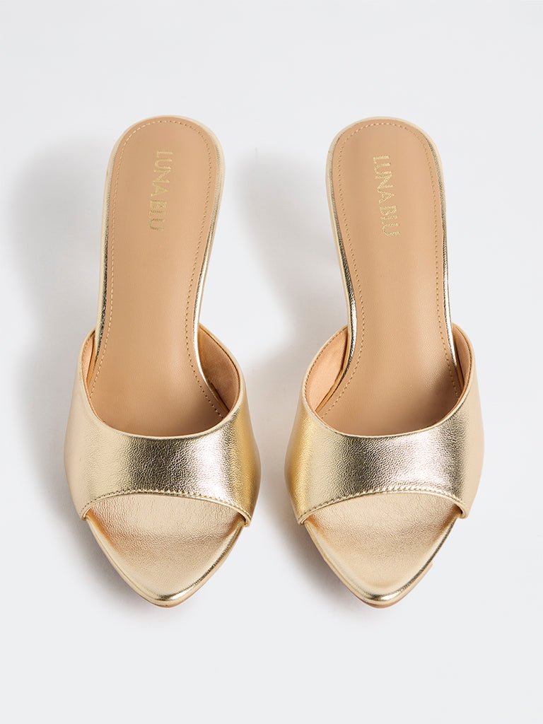 LUNA BLU Gold Heel Mules