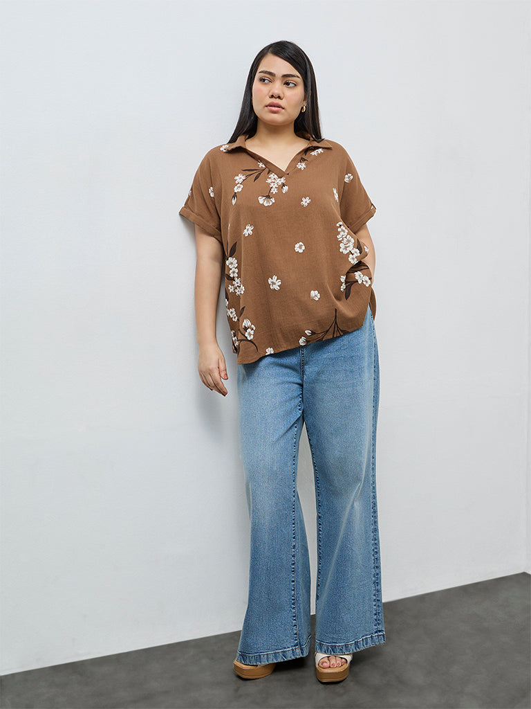 Gia Brown Floral Cotton Top