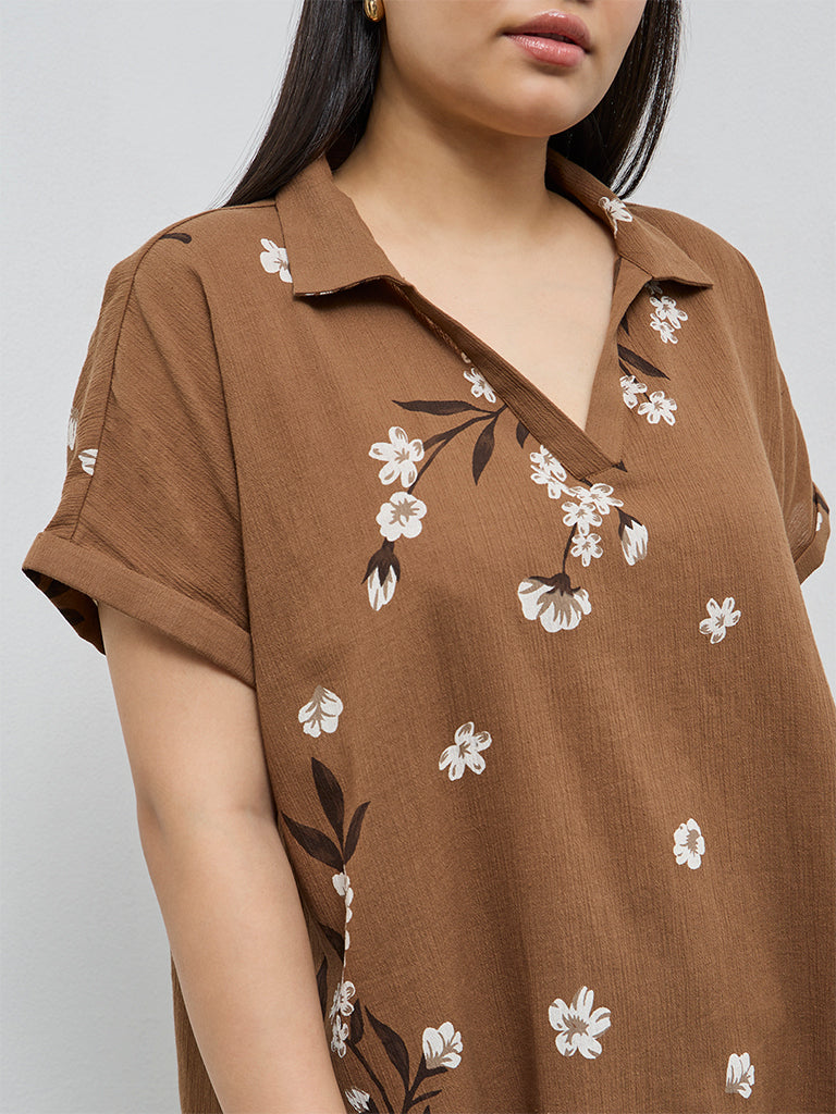 Gia Brown Floral Cotton Top