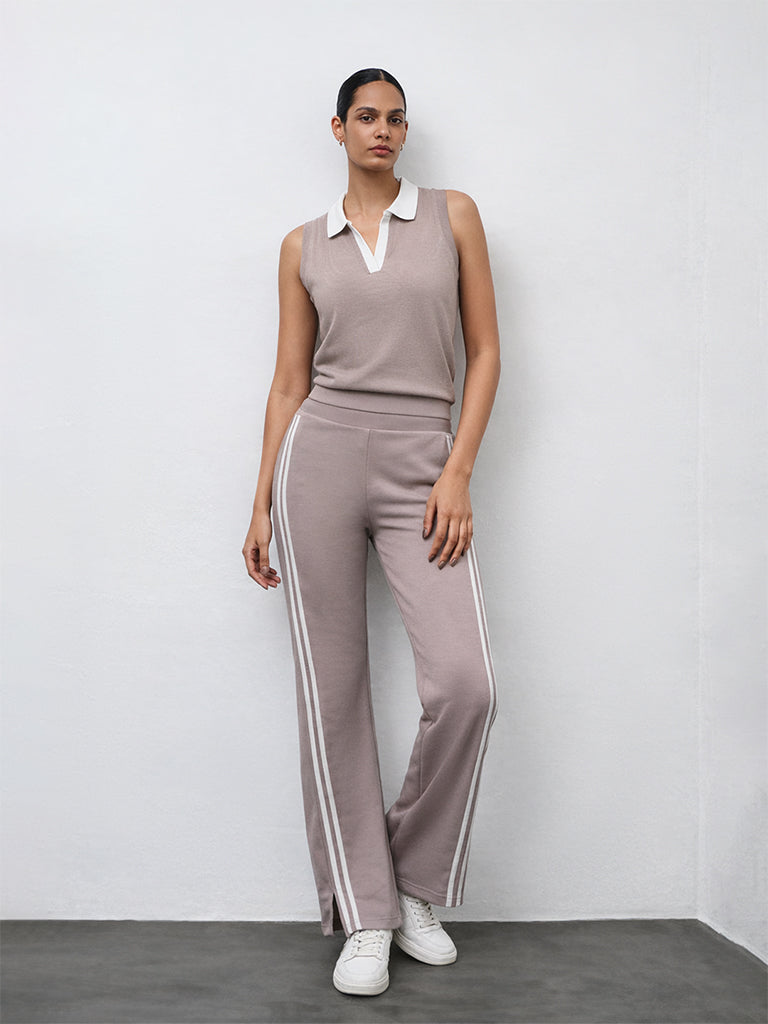 Nuoflexx Taupe Striped High-Rise Track Pants