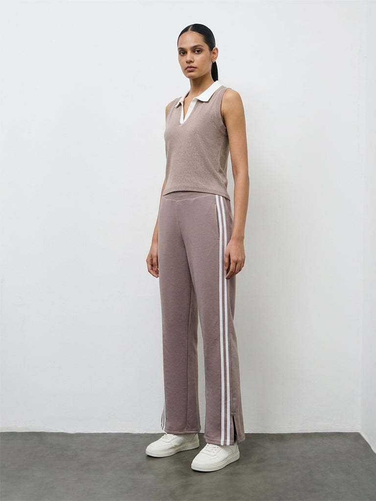 Nuoflexx Taupe Striped High-Rise Track Pants
