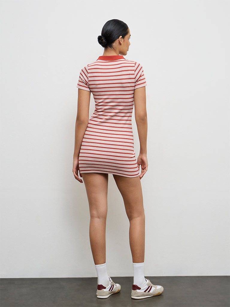 Nuoflexx Rust Stripe-Printed Cotton-Blend Bodycon Dress