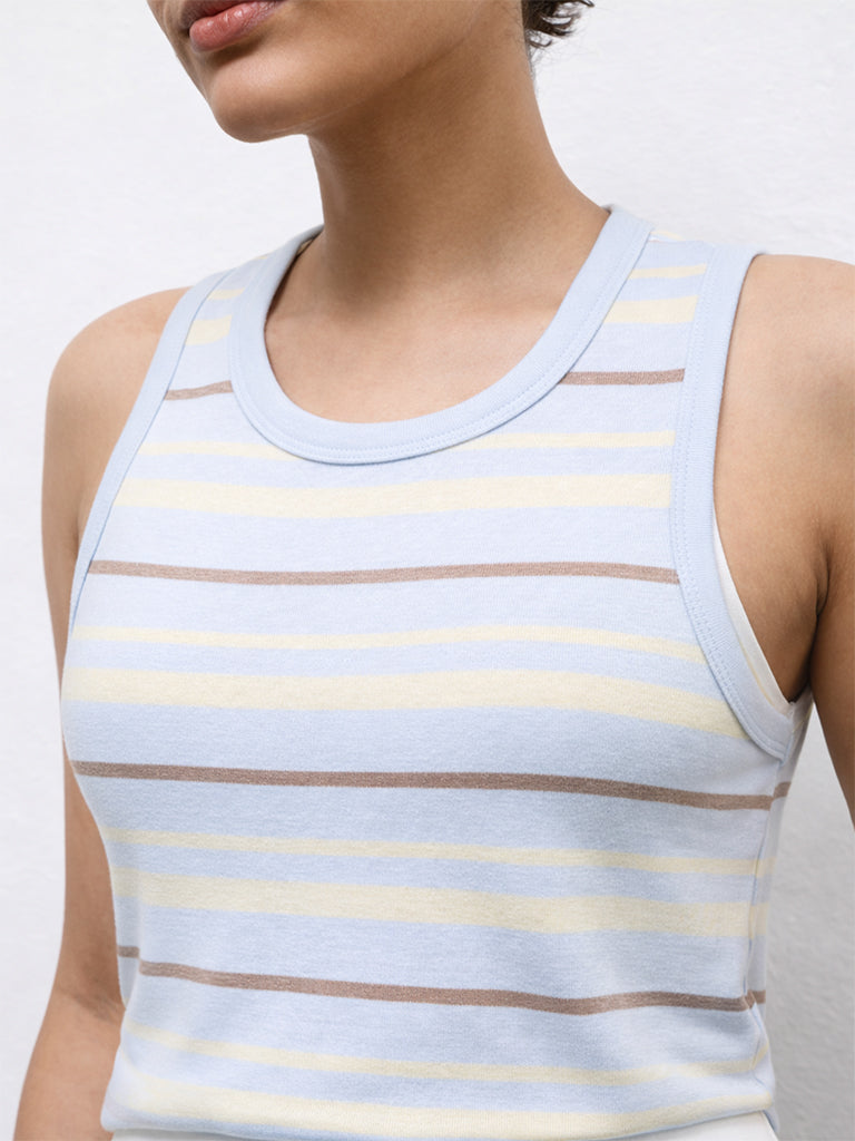 Nuoflexx Light Blue Striped Cotton Top