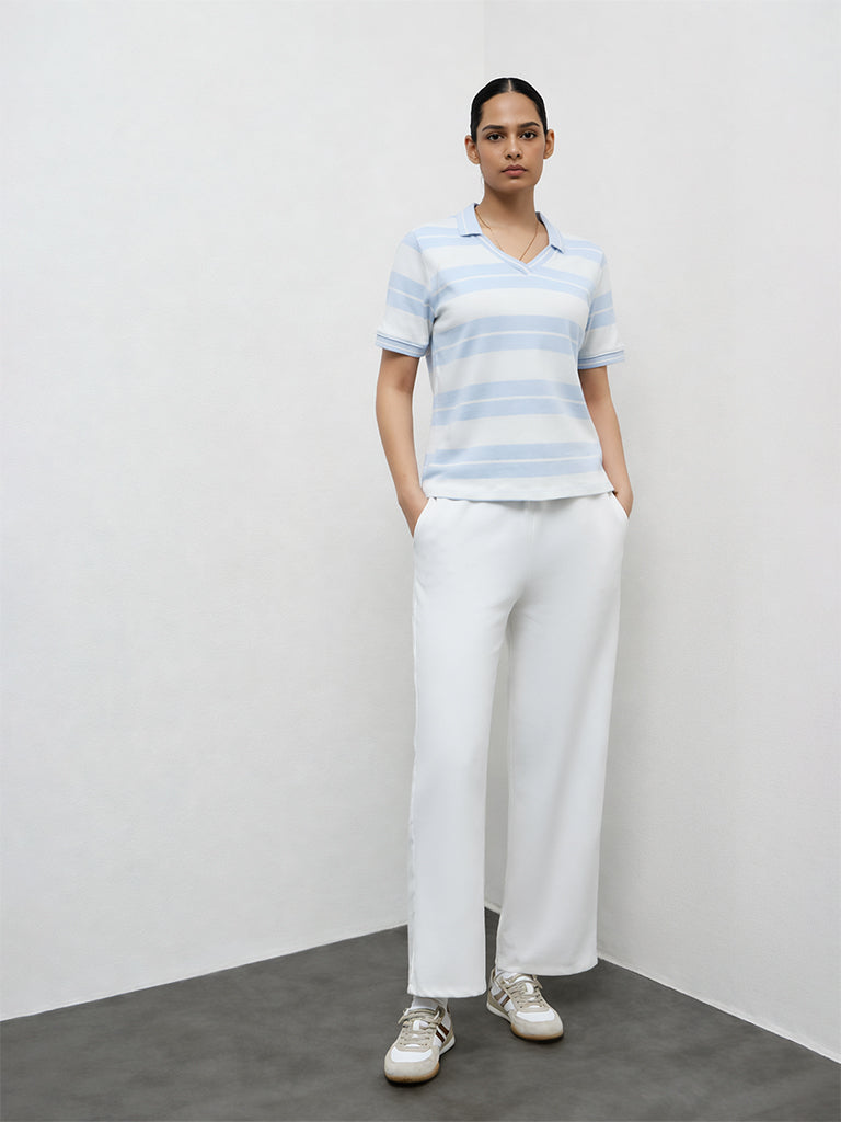 Nuoflexx Light Blue Striped Cotton T-Shirt
