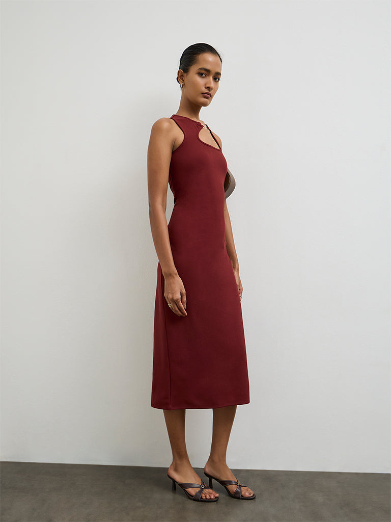 Wardrobe Red Buckle Detailed Bodycon Dress