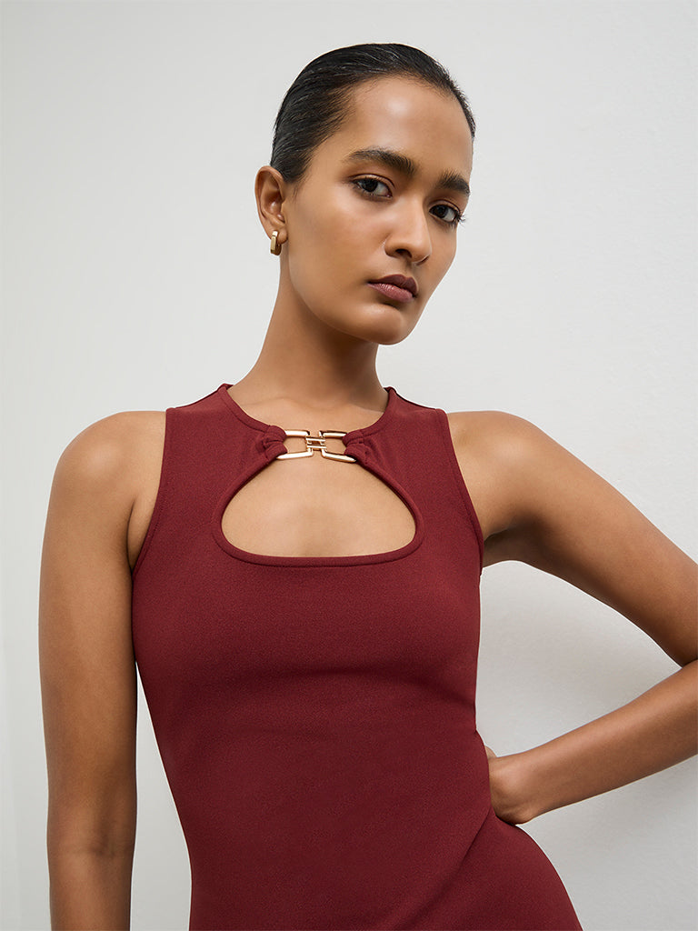 Wardrobe Red Buckle Detailed Bodycon Dress