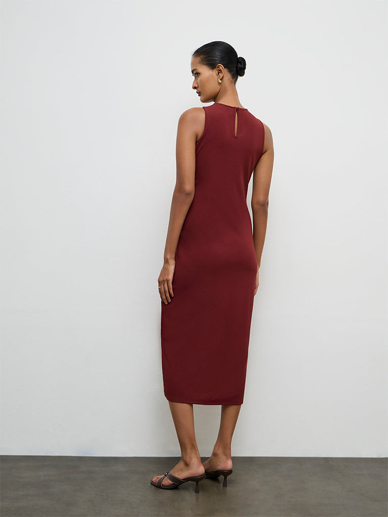 Wardrobe Red Buckle Detailed Bodycon Dress