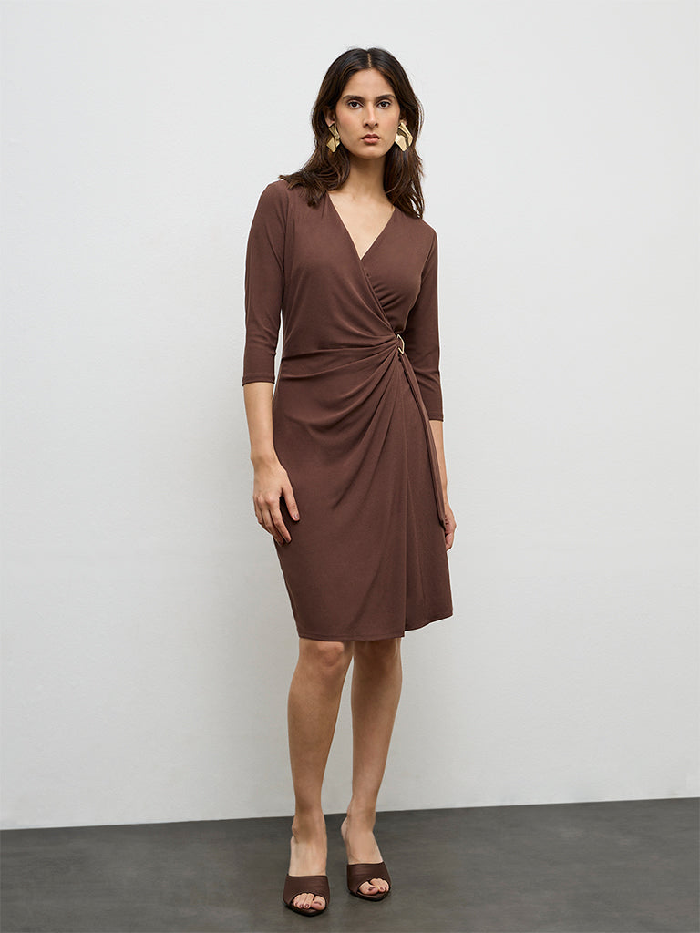 Wardrobe Dark Brown Wrap-Style Dress