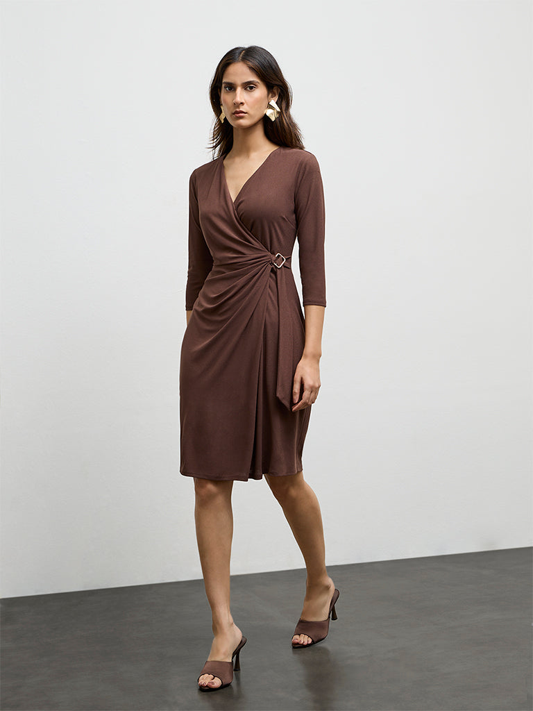 Wardrobe Dark Brown Wrap-Style Dress