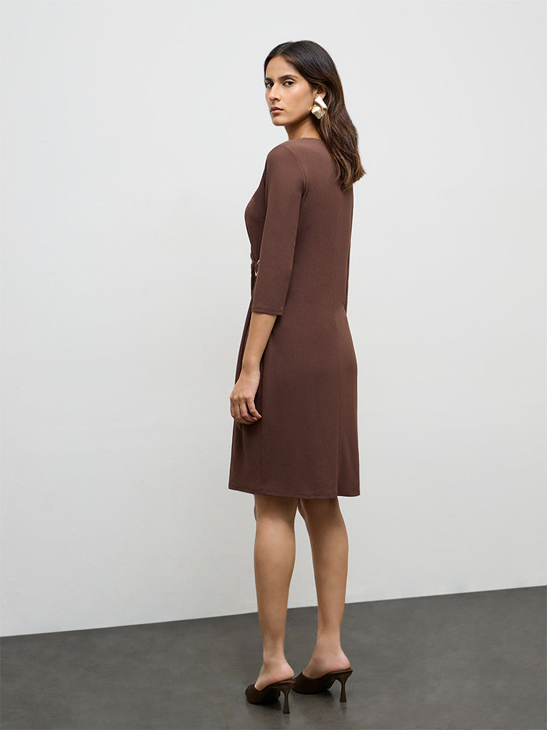 Wardrobe Dark Brown Wrap-Style Dress