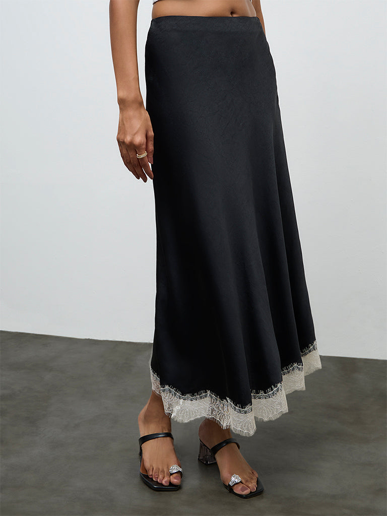 Wardrobe Black Lace-Detailed High-Rise Skirt