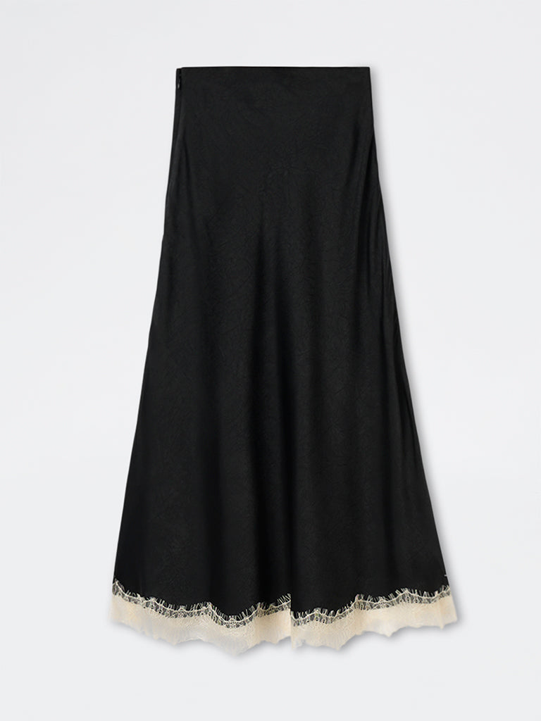 Wardrobe Black Lace-Detailed High-Rise Skirt