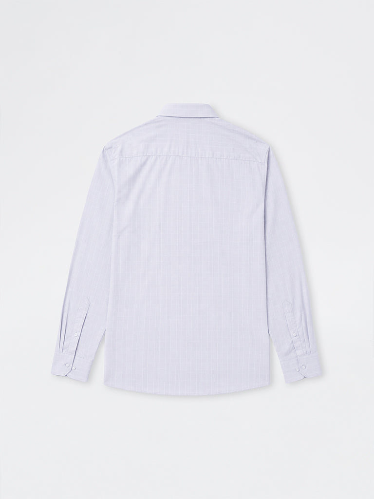 WES Formals Grey Checks Printed Slim-Fit Cotton Shirt