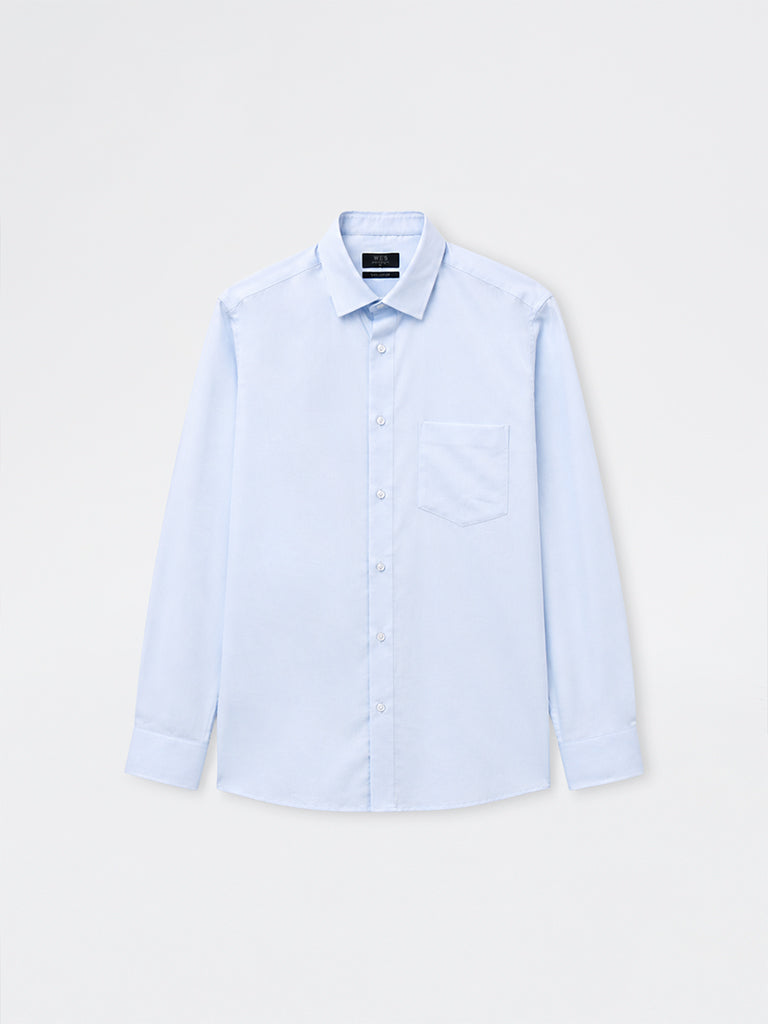 WES Formals Blue Relaxed-Fit Cotton Shirt