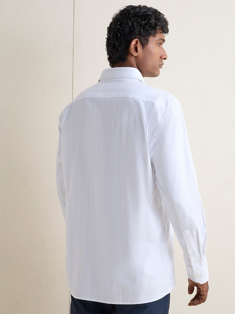 WES Formals White Striped Relaxed-Fit Cotton Shirt