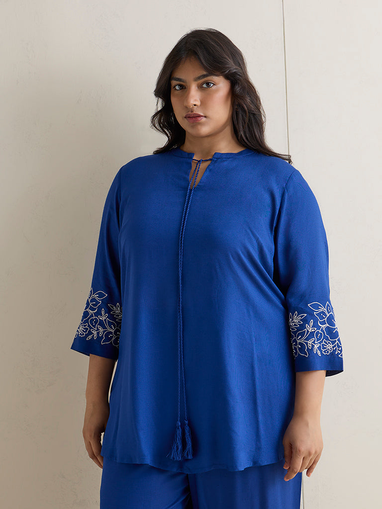 Diza Blue Floral Embroidered Tunic