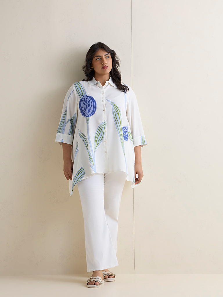 Diza White Floral Printed Tunic