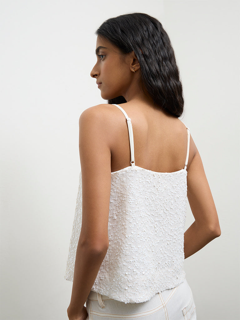 Nuon Off-White Sequin Lace Embellished Top