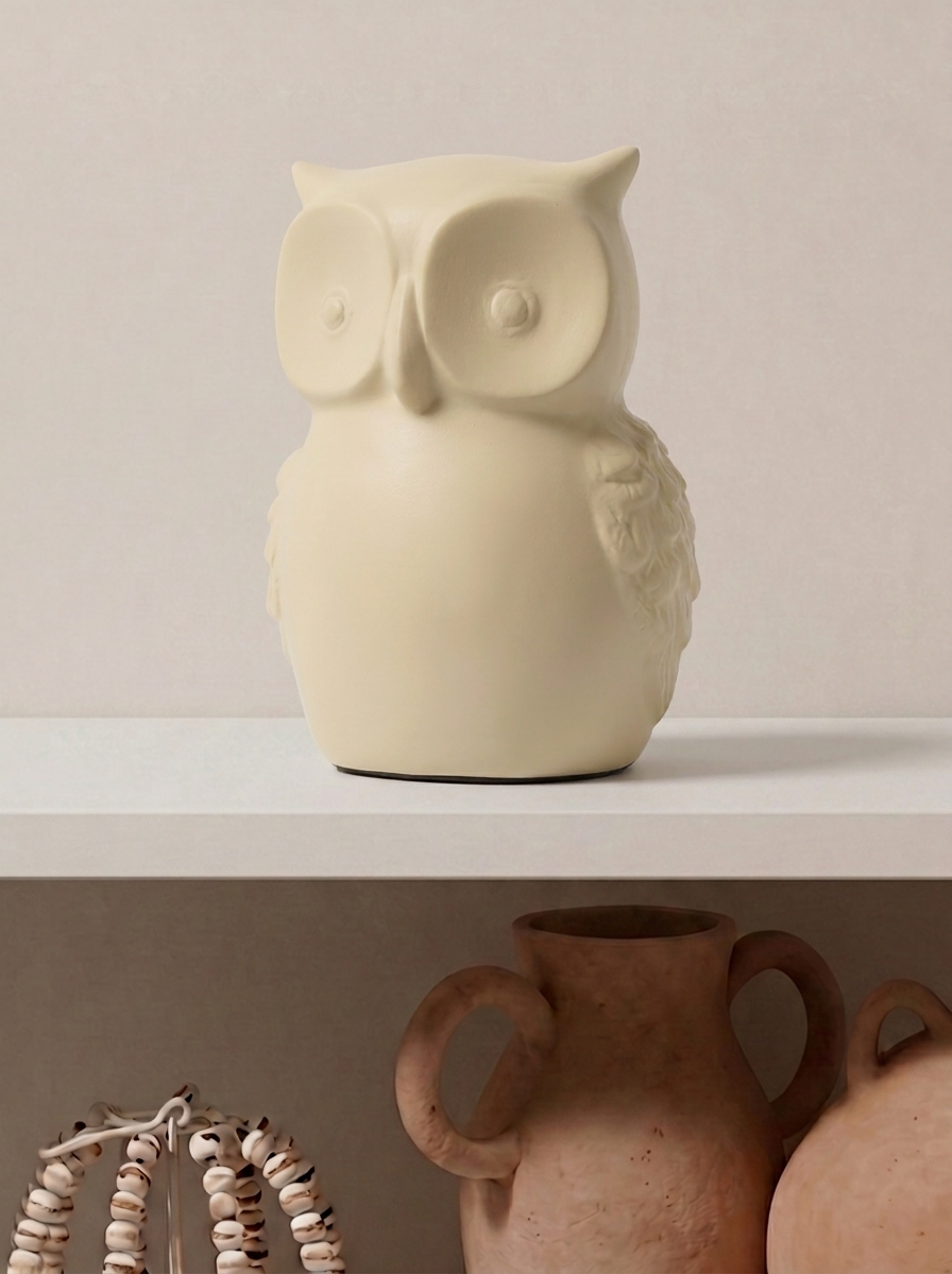 Westside Home Ivory Marble Mix Big Owl Decorative Object