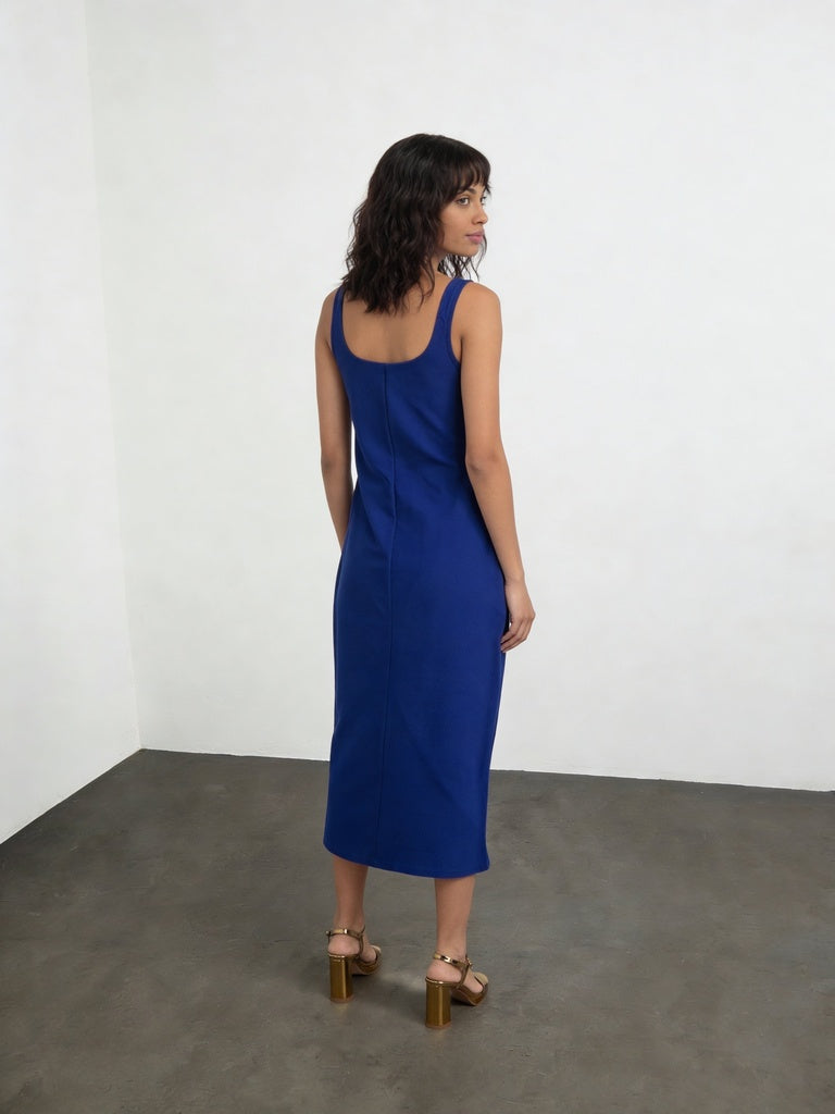 Wardrobe Blue Ruched Detail Midi Bodycon Dress