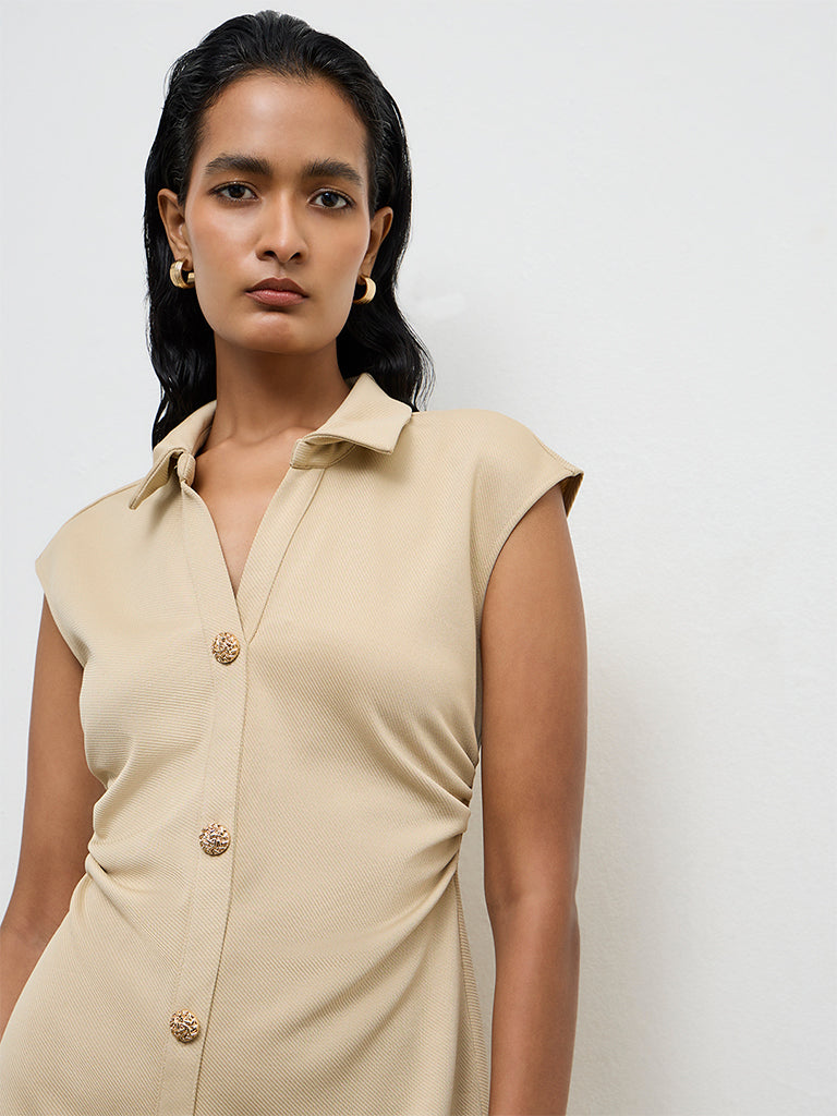 Wardrobe Light Beige Ruched A-Line Dress