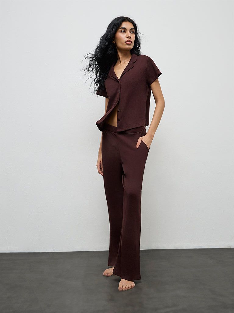 Superstar Purple Textured High-Rise Cotton Pants