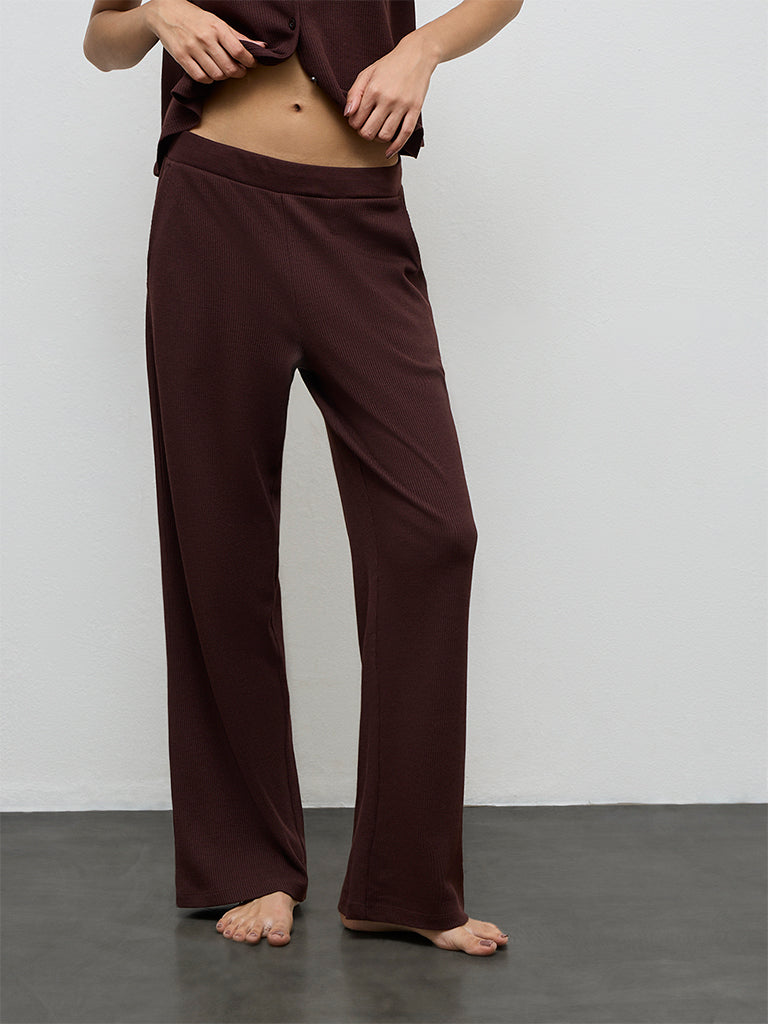 Superstar Purple Textured High-Rise Cotton Pants