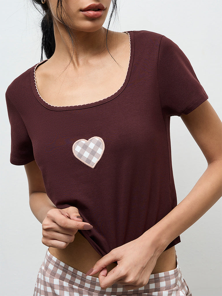 Superstar Dark Brown Embroidered Cotton-Blend T-Shirt