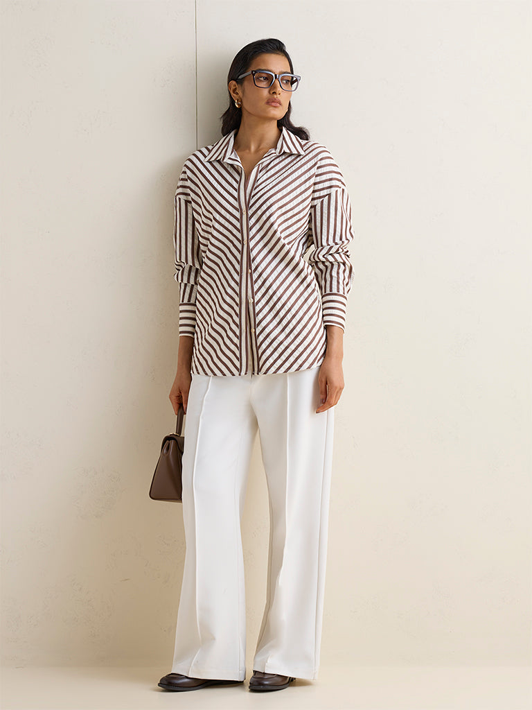 Wardrobe Brown Stripe Printed Shirt