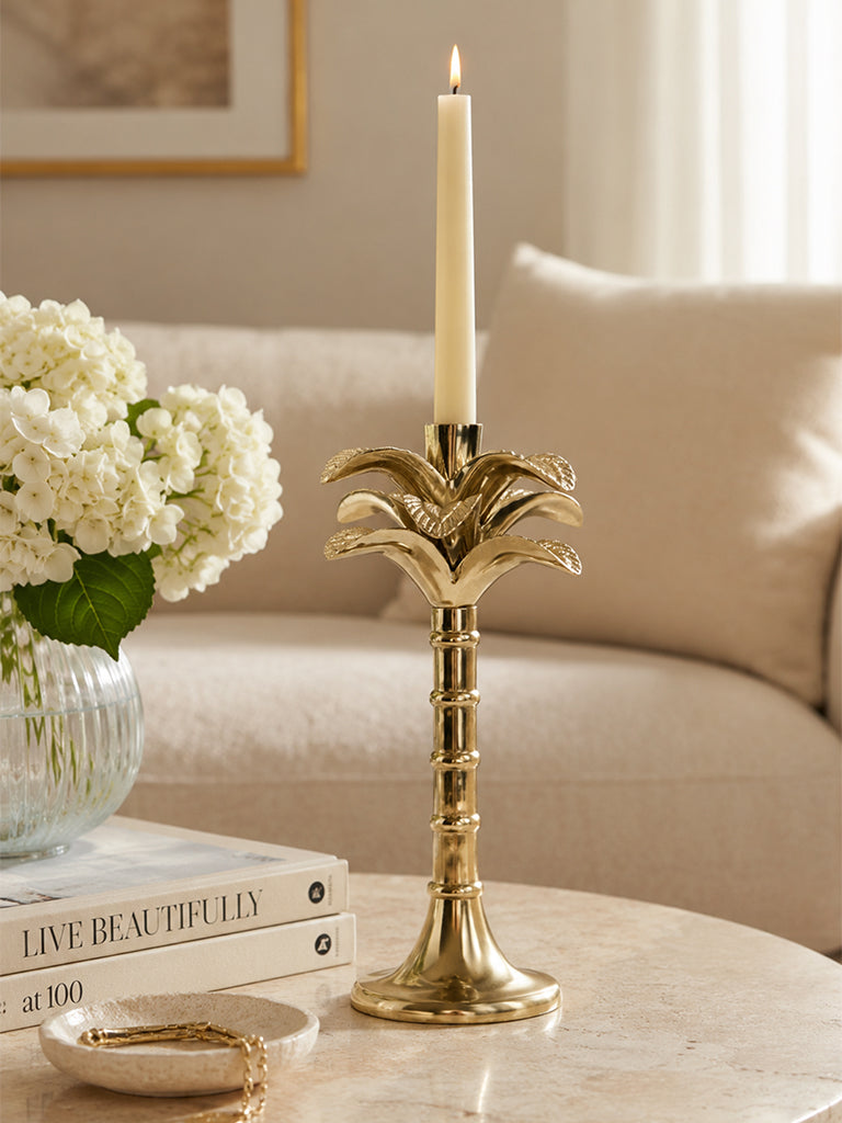 Westside Home Gold Palm Tree Candle Holder