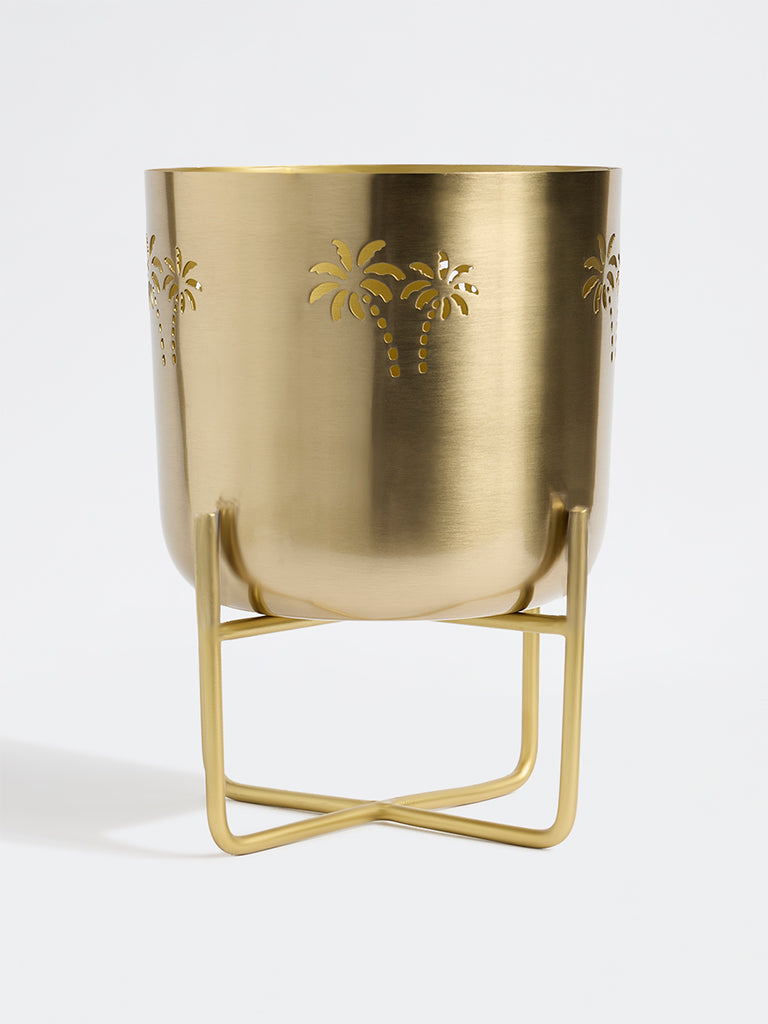 Westside Home Gold Palm Tree Design Metal Planter with Short Stand