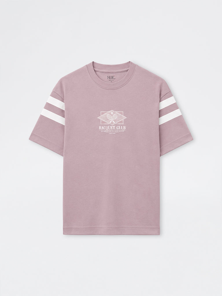 Nuoflexx Mauve Text-Printed Relaxed-Fit T-Shirt