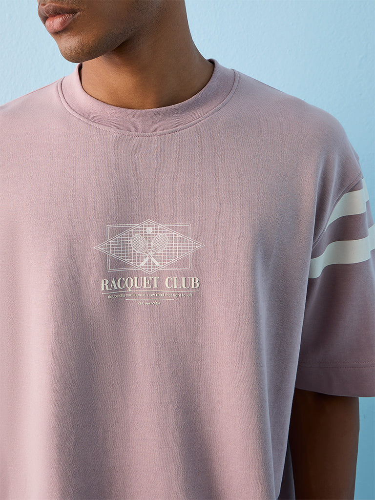 Nuoflexx Mauve Text-Printed Relaxed-Fit T-Shirt