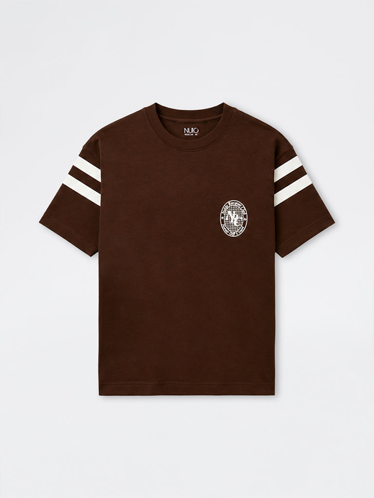 Nuoflexx Brown Typographic Relaxed-Fit Cotton-Blend T-Shirt