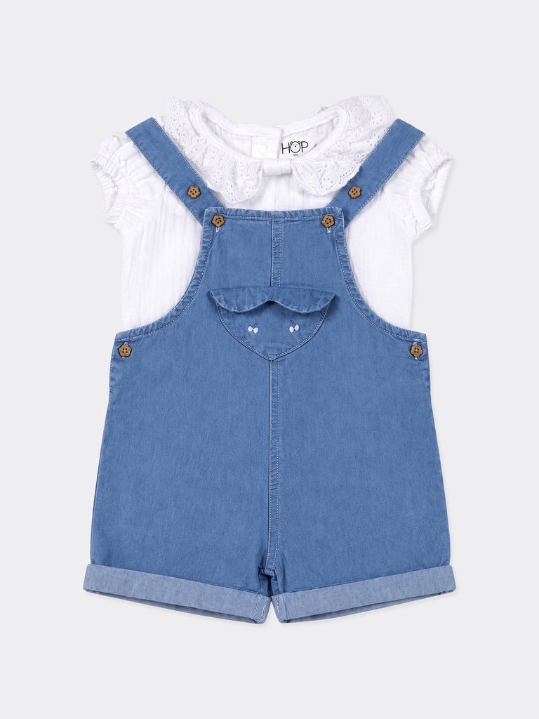 HOP Baby Girls Blue Soft Denim Dungaree Set