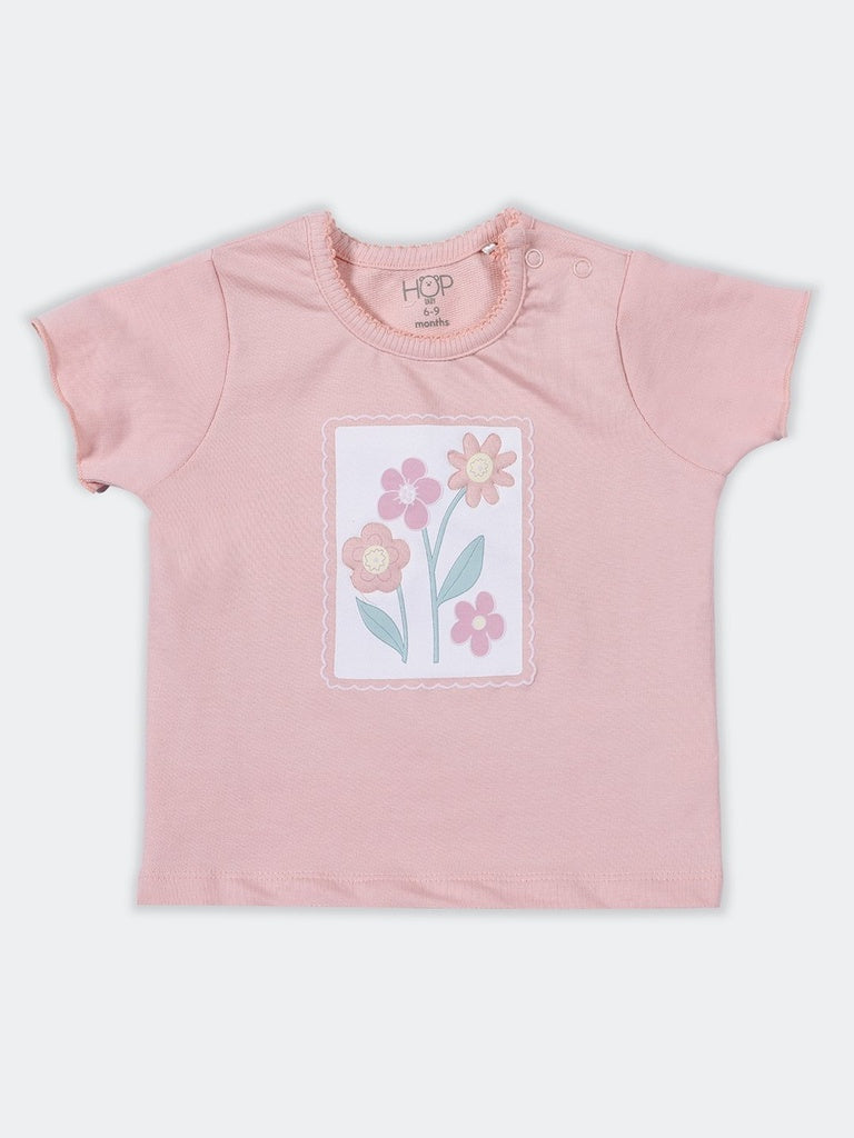 HOP Baby Girls Multicolour Floral Regular Fit Cotton-Blend T-Shirt Set - Pack of 2