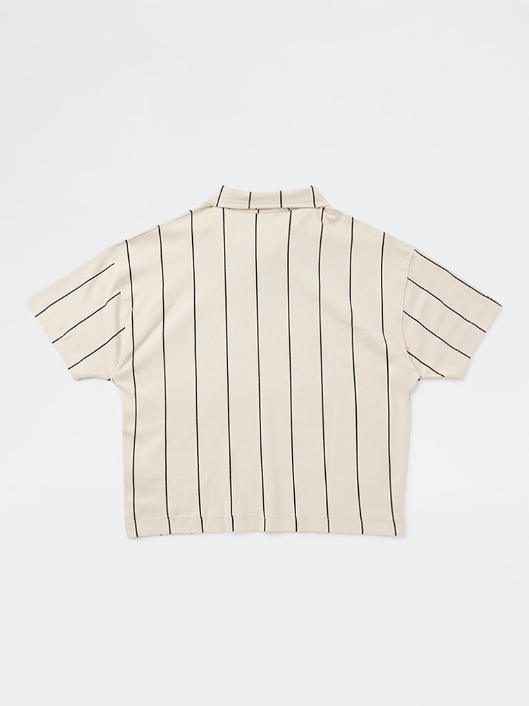 Boys Cream Printed Cotton T-Shirt