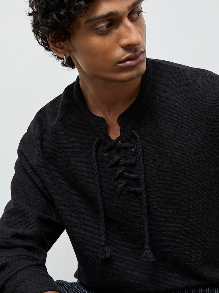 ETA Black Waffle-Textured Relaxed-Fit Cotton-Blend T-Shirt