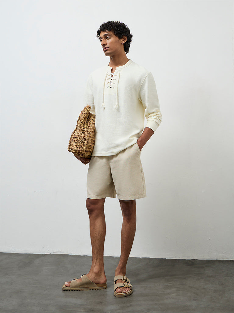 ETA Off-White Waffle-Textured Relaxed-Fit Cotton-Blend T-Shirt