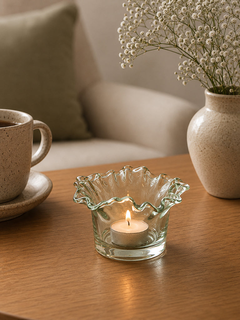 Westside Home Green Frill-Design Glass Votive Candle Holder